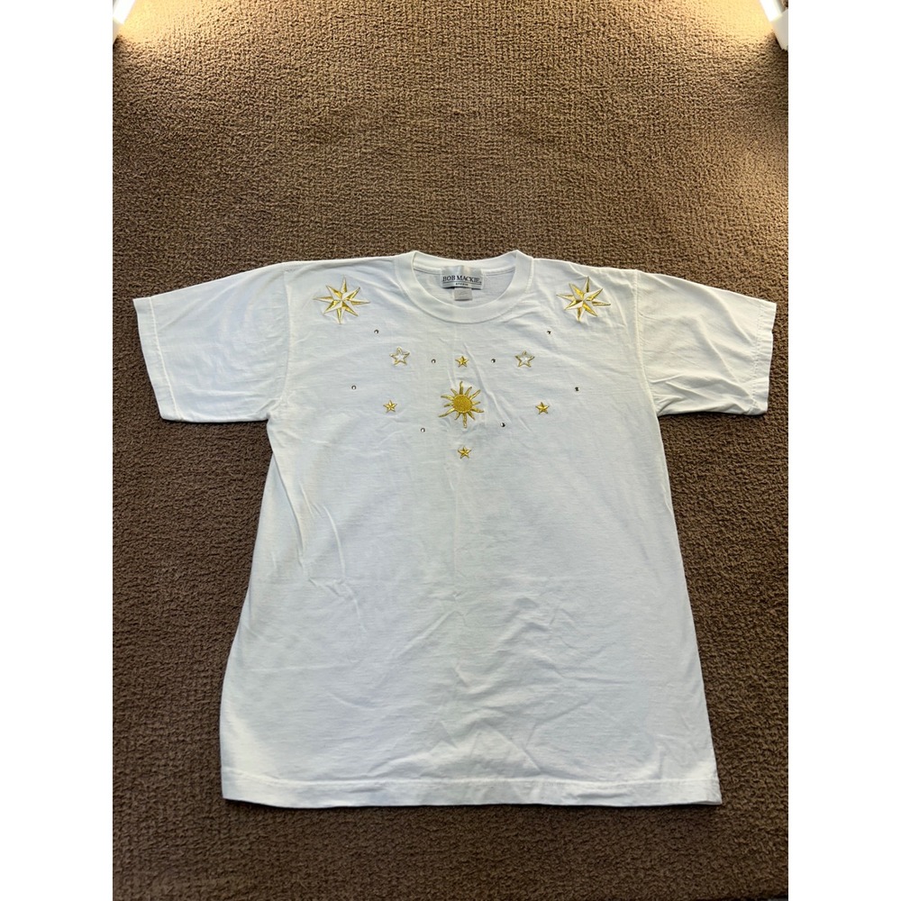Bob Mackie Studio White Celestial Sun Star Embroidered T-Shirt Large